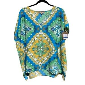 ELLEN TRACY BLOUSE IN LAKE MULTI - SZ XL - NWT
